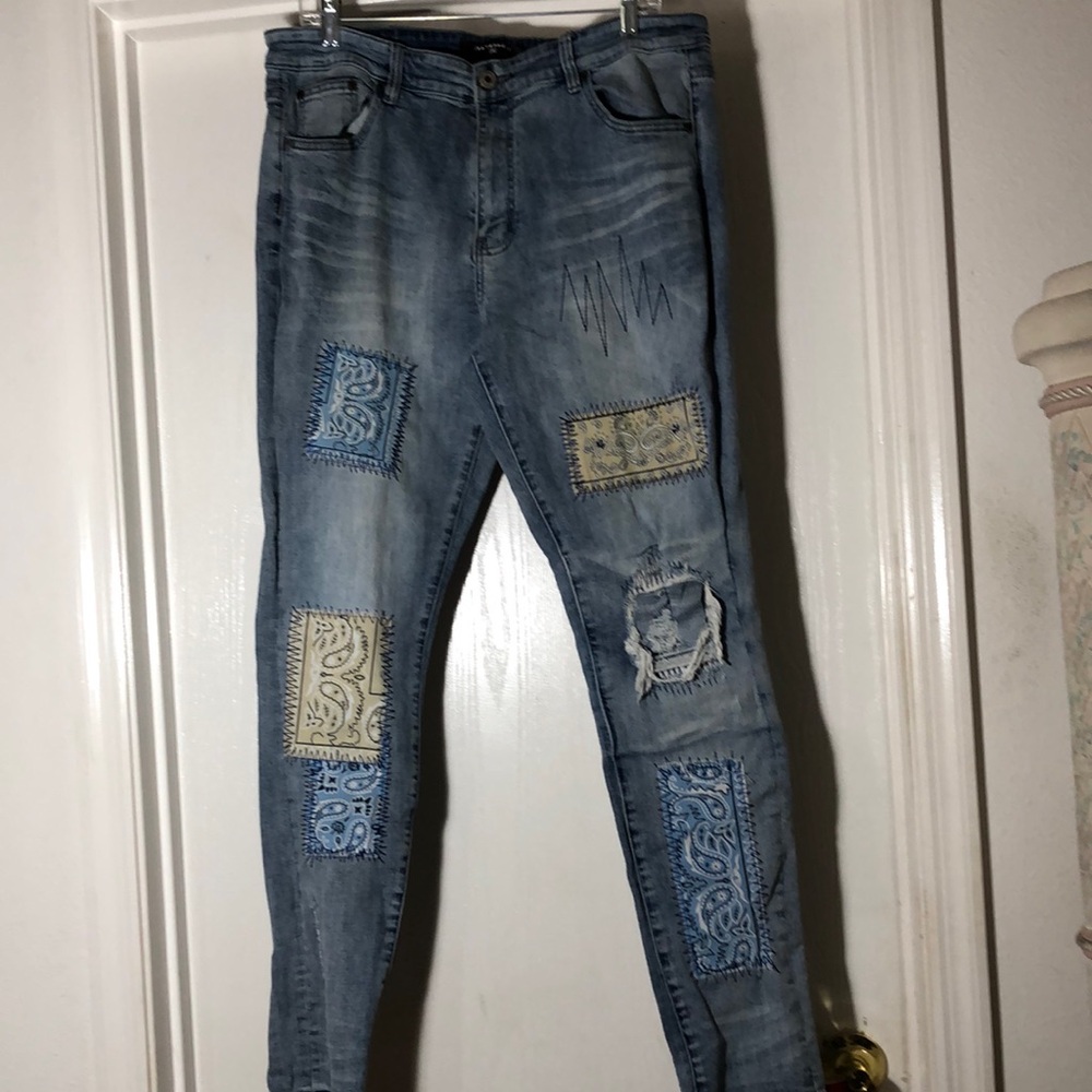 Blue Patchwork Jeans - image 1